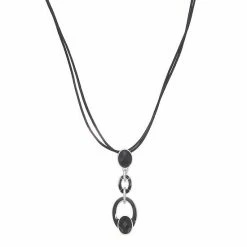 Napier Silver Tone Black Enamel Y-Necklace