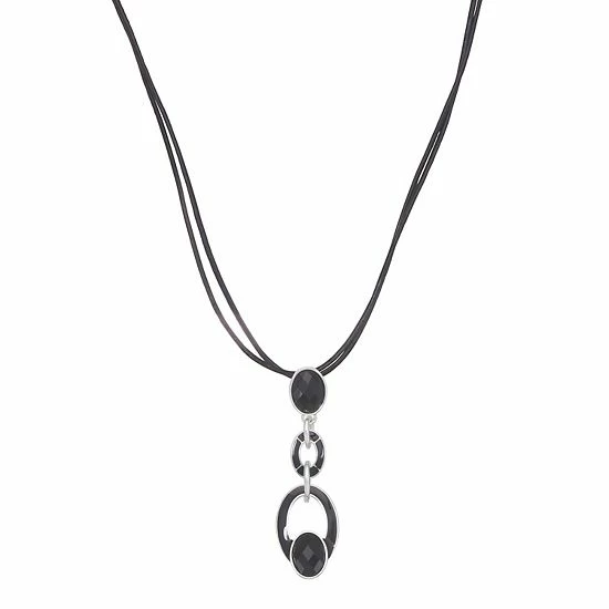 Napier Silver Tone Black Enamel Y-Necklace 1 Napier Silver Tone Black Enamel Y-Necklace