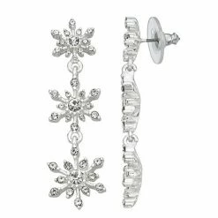 Napier Silver Tone Simulated Crystal Snowflake Linear Earrings
